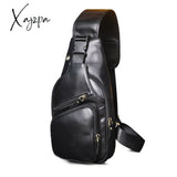 Xajzpa - Men Original Crazy Horse Leather Casual Triangle Crossbody Chest Sling Bag Design Travel