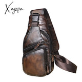 Xajzpa - Men Original Crazy Horse Leather Casual Triangle Crossbody Chest Sling Bag Design Travel