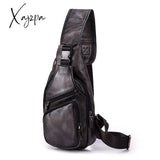 Xajzpa - Men Original Crazy Horse Leather Casual Triangle Crossbody Chest Sling Bag Design Travel