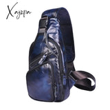 Xajzpa - Men Original Crazy Horse Leather Casual Triangle Crossbody Chest Sling Bag Design Travel