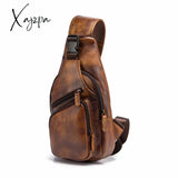 Xajzpa - Men Original Crazy Horse Leather Casual Triangle Crossbody Chest Sling Bag Design Travel