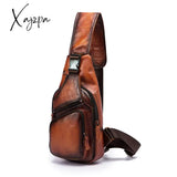 Xajzpa - Men Original Crazy Horse Leather Casual Triangle Crossbody Chest Sling Bag Design Travel