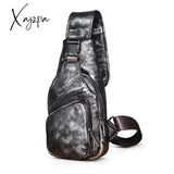 Xajzpa - Men Original Crazy Horse Leather Casual Triangle Crossbody Chest Sling Bag Design Travel