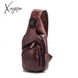 Xajzpa - Men Original Crazy Horse Leather Casual Triangle Crossbody Chest Sling Bag Design Travel