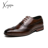 Xajzpa - Men Oxford Shoes Classic Handmade Pu Pointed Toe Lace Comfortable Non-Slip Business Brown