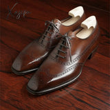 Xajzpa - Men Oxford Shoes Classic Handmade Pu Pointed Toe Lace Comfortable Non-Slip Business Brown