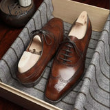 Xajzpa - Men Oxford Shoes Classic Handmade Pu Pointed Toe Lace Comfortable Non-Slip Business Brown