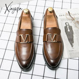 Xajzpa - Men Pu Leather Fashion Shoes Low Heel Fringe Dress Brogue Spring Ankle Boots Vintage