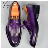 Xajzpa - Men Pu Leather Fashion Shoes Low Heel Fringe Dress Brogue Spring Ankle Boots Vintage