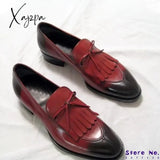 Xajzpa - Men Pu Leather Fashion Shoes Low Heel Fringe Dress Brogue Spring Ankle Boots Vintage