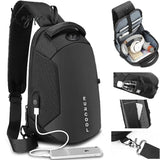 Xajzpa - Men Pvc Multifunctional Shoulder Bags Travel Pack Waterproof Usb Sling Chest Bag Messenger