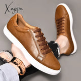 Xajzpa - Men Shoes Genuine Leather Casual Fashion Sneakers British Style Cow New