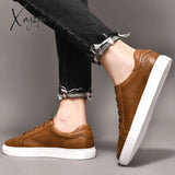 Xajzpa - Men Shoes Genuine Leather Casual Fashion Sneakers British Style Cow New