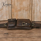 Xajzpa - Men Waist Belt Bag Fanny Pack Purse Genuine Leather Cross Body Shouder Travel Male Real