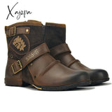 Xajzpa - Men’s Ankle Boots High Quality Cowboy Men Metal Buckle Side Zipper Motorcycle Gothic