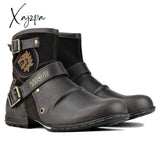 Xajzpa - Men’s Ankle Boots High Quality Cowboy Men Metal Buckle Side Zipper Motorcycle Gothic