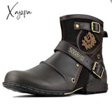 Xajzpa - Men’s Ankle Boots High Quality Cowboy Men Metal Buckle Side Zipper Motorcycle Gothic