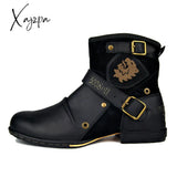 Xajzpa - Men’s Ankle Boots High Quality Cowboy Men Metal Buckle Side Zipper Motorcycle Gothic