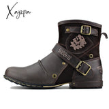 Xajzpa - Men’s Ankle Boots High Quality Cowboy Men Metal Buckle Side Zipper Motorcycle Gothic