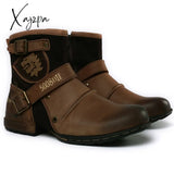 Xajzpa - Men’s Ankle Boots High Quality Cowboy Men Metal Buckle Side Zipper Motorcycle Gothic