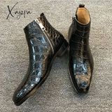 Xajzpa - Men’s Boots Zip Black Brown Low-Heeled Business Handmade Cowboy Botas De Trabajo Hombre