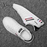 Xajzpa - Men’s Casual Shoes Lightweight Breathable Men Flat Lace-Up Sneakers White Business