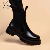 Xajzpa - Mens Fashion Party Nightclub Dresses Natural Leather Platform Shoes Handsome Cowboy Boot