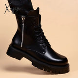 Xajzpa - Mens Fashion Party Nightclub Dresses Natural Leather Platform Shoes Handsome Cowboy Boot