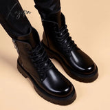 Xajzpa - Mens Fashion Party Nightclub Dresses Natural Leather Platform Shoes Handsome Cowboy Boot