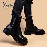 Xajzpa - Mens Fashion Party Nightclub Dresses Natural Leather Platform Shoes Handsome Cowboy Boot