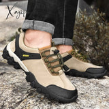 Xajzpa - Men’s Hiking Shoes Suede Leather Wear-Resistant Outdoor Hunting Men Sport Trekking