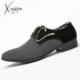 Xajzpa - Mens Leather Concise Shoes Men’s Business Dress Pointy Plaid Black Breathable Formal