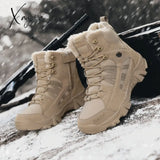 Xajzpa - Men’s Military Boot Combat Mens Ankle Tactical Big Size 46 Warm Fur Army Male Shoes Work