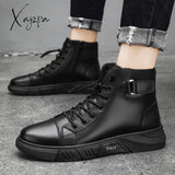 Xajzpa - Men’s Motorcycle Boots Comfortable Platform Men‘s’ Outdoor High Top Leather Fashion