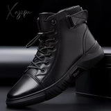 Xajzpa - Men’s Motorcycle Boots Comfortable Platform Men‘s’ Outdoor High Top Leather Fashion