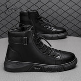 Xajzpa - Men’s Motorcycle Boots Comfortable Platform Men‘s’ Outdoor High Top Leather Fashion