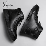 Xajzpa - Men’s Motorcycle Boots Comfortable Platform Men‘s’ Outdoor High Top Leather Fashion