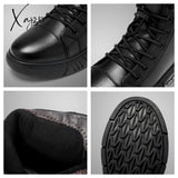 Xajzpa - Men’s Motorcycle Boots Comfortable Platform Men‘s’ Outdoor High Top Leather Fashion