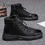 Xajzpa - Men’s Motorcycle Boots Comfortable Platform Men‘s’ Outdoor High Top Leather Fashion