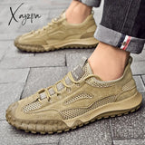 Xajzpa - Men’s Outdoor Shoes Fashion Leather Footwear Breathable Summer Mountain Shoe Men Leisure