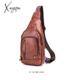 Xajzpa - Men’s Retro Top Layer Cowhide Genuine Leather Shoulder Bags Pack Usb Crossbody Travel