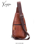 Xajzpa - Men’s Retro Top Layer Cowhide Genuine Leather Shoulder Bags Pack Usb Crossbody Travel