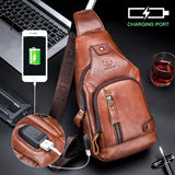 Xajzpa - Men’s Retro Top Layer Cowhide Genuine Leather Shoulder Bags Pack Usb Crossbody Travel