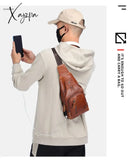 Xajzpa - Men’s Retro Top Layer Cowhide Genuine Leather Shoulder Bags Pack Usb Crossbody Travel