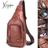 Xajzpa - Men’s Retro Top Layer Cowhide Genuine Leather Shoulder Bags Pack Usb Crossbody Travel