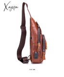 Xajzpa - Men’s Retro Top Layer Cowhide Genuine Leather Shoulder Bags Pack Usb Crossbody Travel