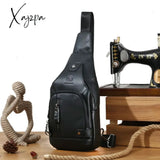 Xajzpa - Men’s Retro Top Layer Cowhide Genuine Leather Shoulder Bags Pack Usb Crossbody Travel