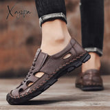 Xajzpa - Men's Sandals Retro Leather Summer Shoes for Men Classics Beach Footwear Fashion Male Sandalias Casual Chaussures