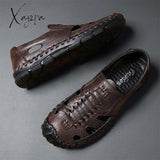 Xajzpa - Men’s Sandals Retro Leather Summer Shoes For Men Classics Beach Footwear Fashion Male