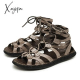 Xajzpa - Men’s Summer Sandals Genuine Leather Gladiator Fashion Ankle Shoes Men Retro Flats